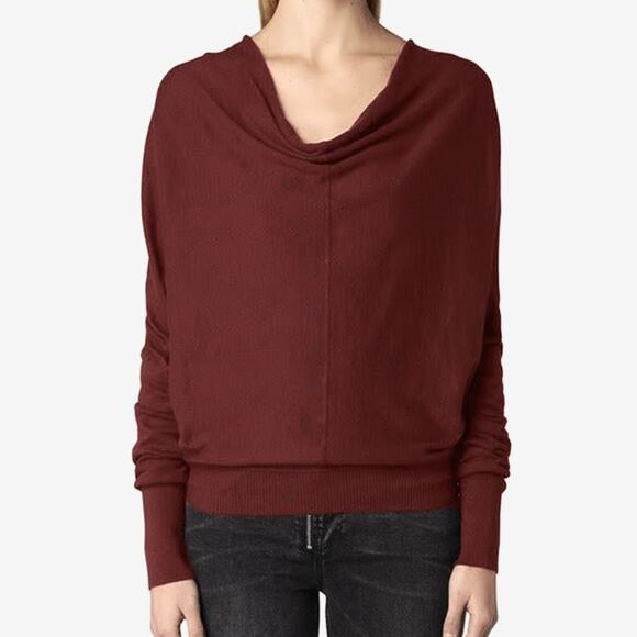 AllSaints Elgar Cowl Neck Sweater Size 4 Dark Red Cotton - Picture 1 of 2